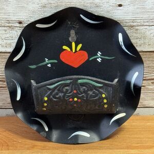 Vintage Cast Iron and Metal Wall Match Holder Strawberry Painted Round Circle